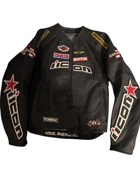 ICON Black Leather Motorcycle Jacket with Gray Lining